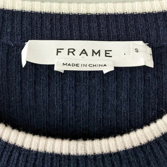 FRAME Double Ruffle-Cuff Rib-Knit Wool Sweater in Navy - Picture 5 of 7